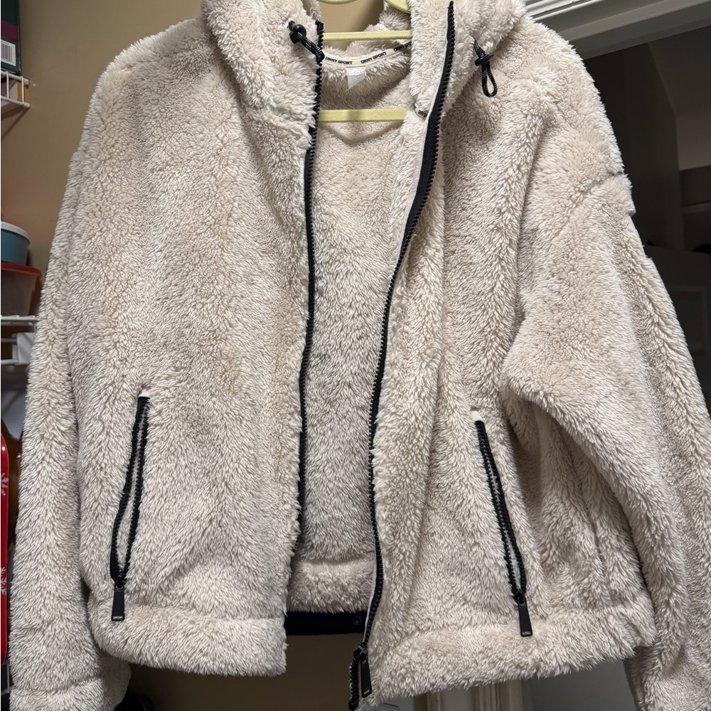 DKNY Cream Teddy Jacket with Black Accents